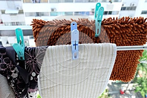 Drying mats on clotheshorse photo