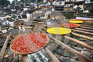 Drying pepper China HuangLing quaint Town