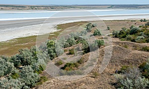 Drying pond, salt precipitation in Kuyalnik estuary, Odessa region