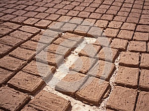 Drying straw reinforced mud bricks