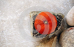 Drying tangerine on a stone close-up