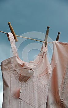 Drying underwear on clothesline