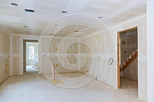 Drywall is hung in kitchen room remodeling project