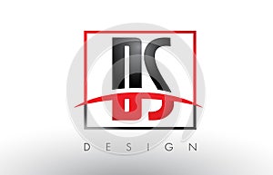DS D S Logo Letters with Red and Black Colors and Swoosh.