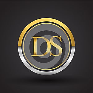 DS Letter logo in a circle, gold and silver colored. Vector design template elements for your business or company identity