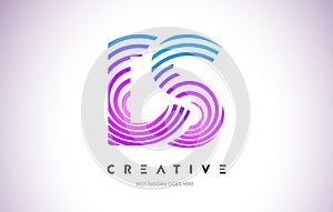 DS Lines Warp Logo Design. Letter Icon Made with Purple Circular