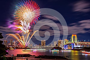 Odaiba, Tokyo, Beautiful and colorful rainbow bridge and Tokyo city night background