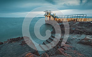 Evening seascape scenery of Blacrock diving tower at Salthill beach in Galway city, Ireland photo