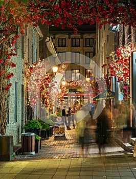 Night view of Old Montreal. Montreal, Quebec, Canada.