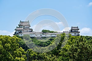 Wakayama Castle Tenshukaku, one of Japan's top 100 castles, against a clear blue sky. Japan