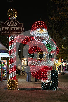 Illuminated Santa Claus. Peristeri, Attica, Greece