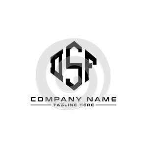 DSF letter logo design with polygon shape. DSF polygon and cube shape logo design. DSF hexagon vector logo template white and