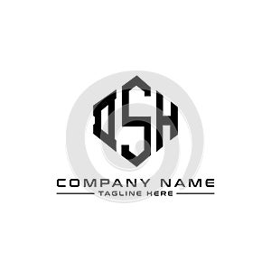 DSH letter logo design with polygon shape. DSH polygon and cube shape logo design. DSH hexagon vector logo template white and