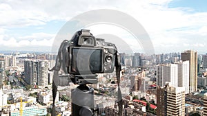 DSLR camera and city