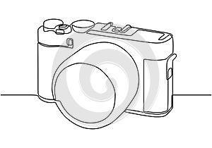 DSLR camera continuous one line drawing. Vector minimalism hand drawn sketch lineart simplicity design