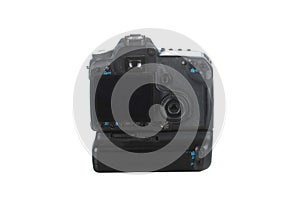 DSLR camera isolated with white background shoot from back