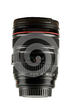 DSLR Camera Lens isolated on a white background, copy space