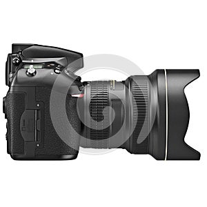 DSLR camera, lens zoom, side view