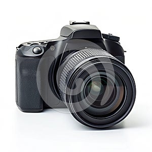 DSLR camera on white background