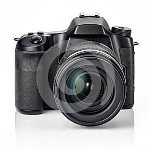 DSLR camera on white background