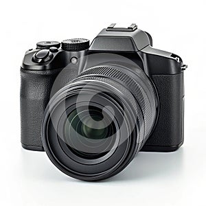 DSLR camera on white background