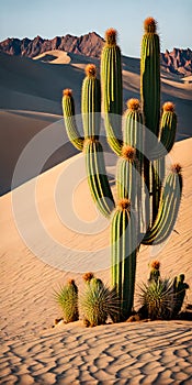 DSLR capture of a thriving cactus amid desolate desert photo