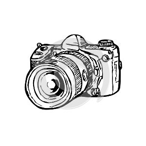 DSLR Digital Still Image Camera with Zoom Drawing Side Black and White