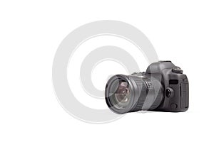 DSLR photo camera on white background