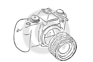 DSLR or Proffesional Digital Camera, Vector Outline Manual Draw Sketch