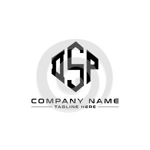 DSP letter logo design with polygon shape. DSP polygon and cube shape logo design. DSP hexagon vector logo template white and