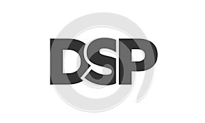 DSP logo design template with strong and modern bold text. Initial based vector logotype featuring simple and minimal typography.