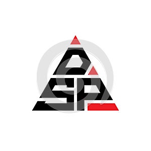 DSP triangle letter logo design with triangle shape. DSP triangle logo design monogram. DSP triangle vector logo template with red