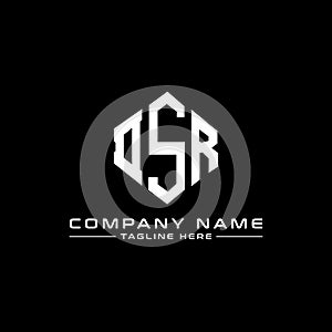 DSR letter logo design with polygon shape. DSR polygon and cube shape logo design. DSR hexagon vector logo template white and