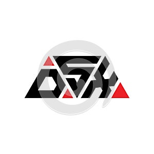 DSX triangle letter logo design with triangle shape. DSX triangle logo design monogram. DSX triangle vector logo template with red