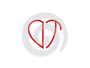 DT Initial heart shape Red colored love logo