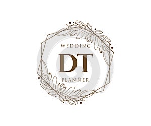 DT Initials letter Wedding monogram logos collection, hand drawn modern minimalistic and floral templates for Invitation cards,
