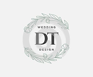 DT Initials letter Wedding monogram logos collection, hand drawn modern minimalistic and floral templates for Invitation cards,