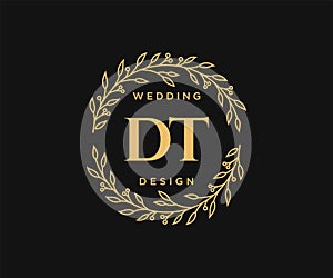 DT Initials letter Wedding monogram logos collection, hand drawn modern minimalistic and floral templates for Invitation cards,