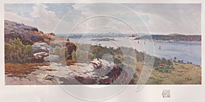 DT00078 AUSTRALIA, SYDNEY FROM VAUCLUSE, CIRCA 1910 -Water Colour Drawing by HENRY TEBBITT