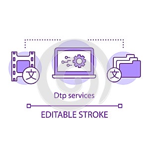 DTP services concept icon. Desktop publishing idea thin line illustration. Document, page layout creation software