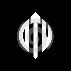 DTV circle letter logo design with circle and ellipse shape. DTV ellipse letters with typographic style. The three initials form a