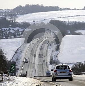 Dual carriageway highway during winter in England UK