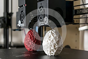 Dual extruder 3d printer which finished printing two bicolor egg model, idex technology