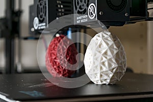 Dual extruder 3d printer which finished printing two bicolor egg model, idex technology