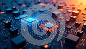 Dual-Glowing Microchips on Circuit Board