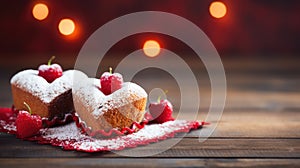 Dual Heart Cakes on Dark Wooden Backdrop for Valentine's - Generative AI