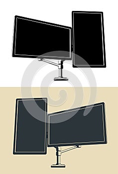 Dual monitor mount illustrations