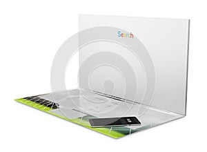 dual screen notebook laptop computer with mobile phone 3d-illustration