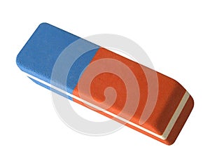 Dual-sided blue and red eraser isolated on white