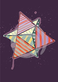 Dual tetrahedron with hand drawn color hatching.